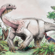Artist’s impression of Ledumahadi mafube. In the foreground is Heterodontosaurus, another South African dinosaur.